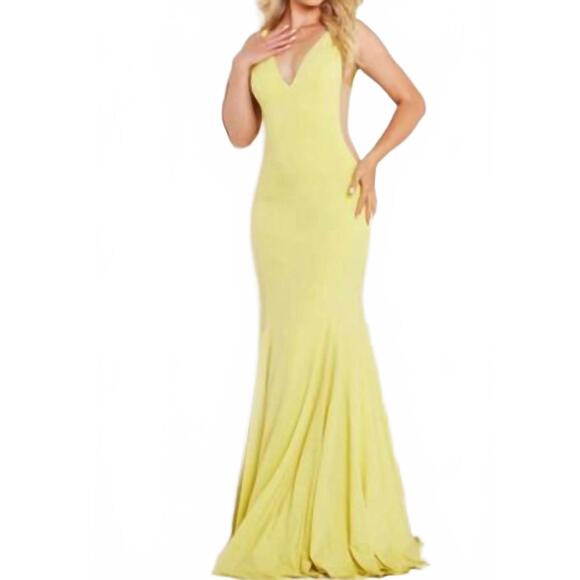 NEW JOVANI plunging v-neck dress in yellow